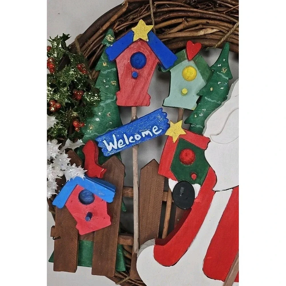 Santa Twine Vtg Christmas Wreath Retro Garden Wooden Attach Pcs 14 Inch Y2k Mist